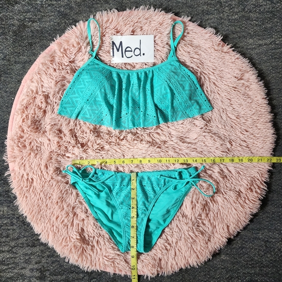 Turquoise Ruffle Flounce Matching Bikini Set - Picture 6 of 9